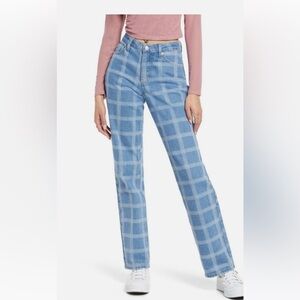 Nordstrom BP High Waist Relaxed Wide Leg Windowpane Plaid Jeans Women’s 31